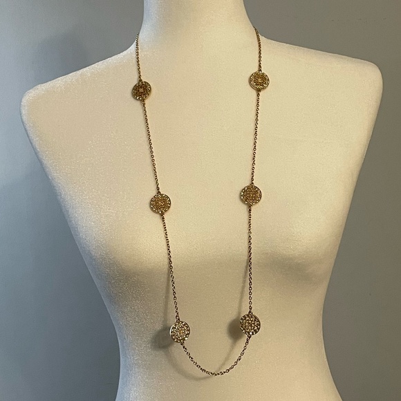 Shiela Rose Gold Plated Long Necklace w/CZ's and 2" Extender - Picture 5 of 5